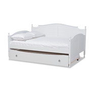 Baxton Studio Mara Cottage Farmhouse White Finished Wood Full Size Daybed with Roll-out Trundle Bed